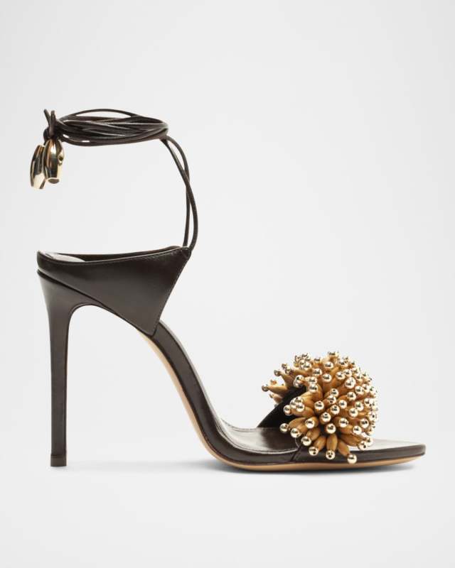 Zaya Leather Beaded Ankle-Wrap Sandals